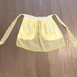 Vintage White and Yellow Sheer Cotton Fabric Apron